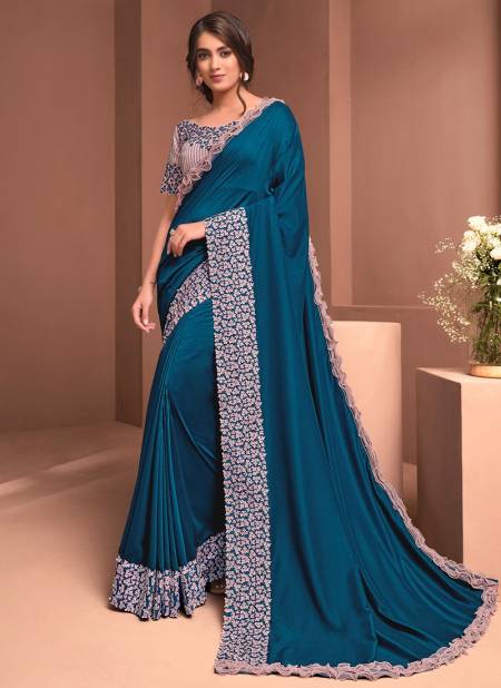 Teal Blue Colour NORITA ROYAL RAISSA Party Festive Wear Silk georgette Embroidered Saree With Stitched Blouse 41019